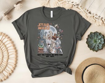Vintage Star Wars Galaxy Edge Shirt, May The Force Be With You Est 1977, Retro Star Wars Characters Tee, Disneyland Family Trip 2026 Shirts