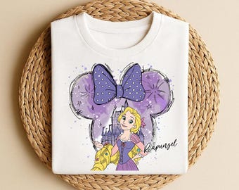 Disney Rapunzel Tee, Disney Castle, Watercolor, Disney Princess Rapunzel, Minnie Mouse Head Themed, Disney Matching, Princess Rapunzel Shirt