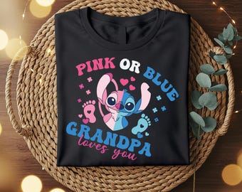 Camiseta Stitch rosa o azul "El abuelo te quiere", camiseta Disney Stitch con orejas para niño, camiseta Minnie con lazo de ángel para niña, camiseta a juego para viaje a Disney para toda la familia