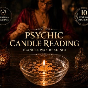 May include: An advertisement for a psychic candle reading service. The image shows a lit candle in a glass bowl, with the text "PSYCHIC CANDLE READING (CANDLE WAX READING)". Additional text includes "TRUSTED & ACCURATE" and "10 YEARS OF EXPERIENCE".