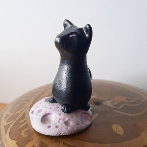 Cat Themed Gifts, Miniature Black Cat, Black Cat Art, Cat On The Moon, Cat Art, Black Cat Figurine, Small Black Cat Figurine, Cat lover gift