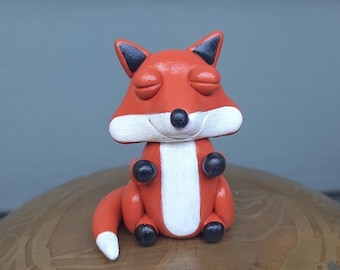 Handmade Meditating Fox Sculpture, Fox Figurine, Animal Totem, Fox Art, Small Fox, Tiny Fox, Cartoon Fox