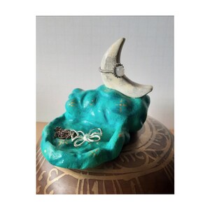 Unique Ring Holder, Indie Room Decor, Cute Ring Holder, Cute Jewelry Dish, Cute Jewelry Tray, Cloud Trinket Tray, Moon Trinket Tray