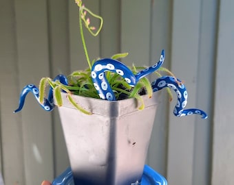 Blue Octopus Tentacle Plant Stakes,  Plant Decor, Octopus Art, Plant Accessories