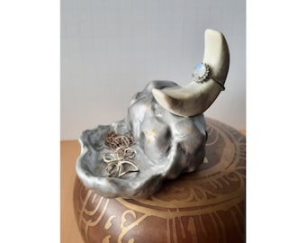 Cloud and Moon Trinket Tray, Ring Holder, Jewelry Tray, Jewelry Dish, Celestial Art,