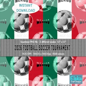 Mexico Football Seamless Pattern PNG: 2026 World Cup Soccer Design (Digital Download)