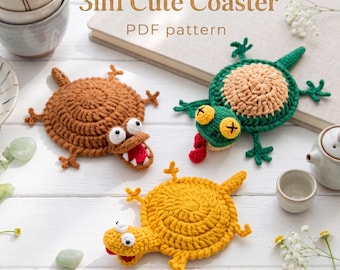 Crochet Animal Coaster Patterns, Crocodile Gecko Lizard Mug Rug (PDF Download)