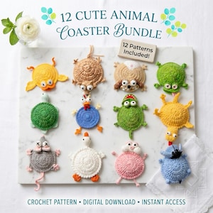 12 Animal Coaster Crochet Pattern Bundle (Digital Download)