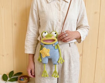 Frog Bag Crochet Pattern PDF, Kawaii Amigurumi Crossbody Shoulder Purse