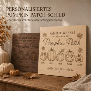 Personalisiertes Pumpkin Patch Familienschild aus Holz – Kürbisse mit Namen – Herbstdeko Familie – Geschenk für Oma, Mama, Papa