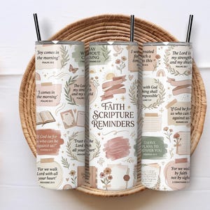 Faith Scripture Reminders 20oz Tumbler Sublimation PNG, Christian Bible Verse Wrap, Religious Floral Tumbler Design Digital Download