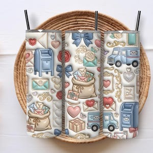 Cute Happy Mail Tumbler Wrap PNG, 20oz Sublimation Design, Mailbox & Love Letter Digital Download for Pen Pals