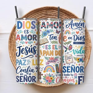 Spanish Cristiano para Diseño Tumblers | Plantilla Versículos Bíblicos para Sublimación de Skinny 20oz | Regalo Espiritual Vaso Religioso