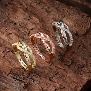 Personalized Criss Cross Name Ring, Custom Engraving Infinity Ring, Sterling Silver Dainty Promise Jewelry, Anniversary Gift for Girlfriend