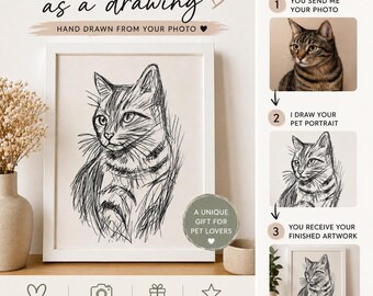 Ritratto personalizzato di animali domestici: schizzo disegnato a mano da una foto, opera d'arte minimalista.