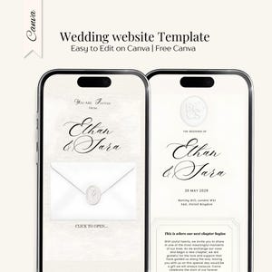 Custom Monogram Wedding Website Template with RSVP | Editable Canva Save the Date | Beige Black White Minimal Wedding Website