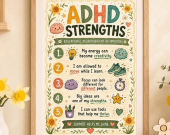 ADHD Strengths Poster | Neurodivergent Affirmation Print | ADHD Classroom Decor | SEN Positive Mindset Digital Download