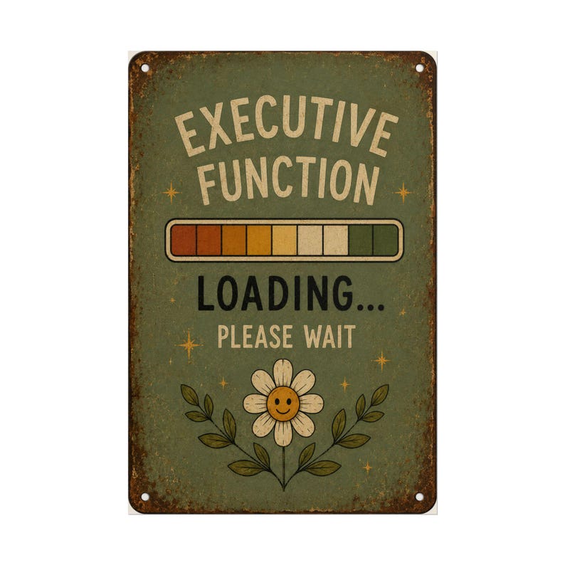 Exekutive Funktion Laden Poster, lustiges ADHD Wandkunst, Neurospicy Druck, rustikales Vintage Schild, Neurodiversent Bürodeko Bild 1