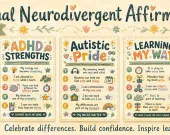 Neurodivergent Affirmation Poster Bundle | Set of 5 Digital Prints | ADHD Autism SEN Classroom Decor | Daffodil Den Wall Art