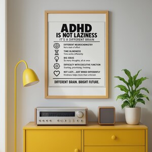 ADHD Is Not Laziness Wall Art, Neurodivergent Gift, Executive Function Poster