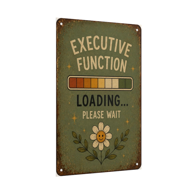 Exekutive Funktion Laden Poster, lustiges ADHD Wandkunst, Neurospicy Druck, rustikales Vintage Schild, Neurodiversent Bürodeko Bild 3