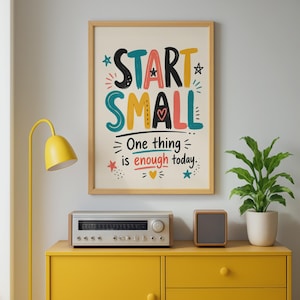 ADHD-muurdecoratie, begin klein, cadeau voor neurodivergente personen, poster over executieve functies