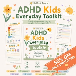 Kit pour enfants atteints de TDAH, feuilles de travail sur les fonctions exécutives, tableau des routines, cartes apaisantes (téléchargement numérique)