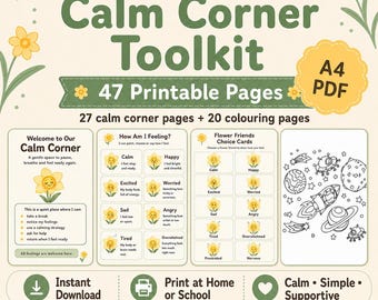 Calm Corner Toolkit Printable, Neurodivergent Classroom Display, Emotional Regulation Cards, SEN Visual Supports, Colouring Pages, A4 PDF