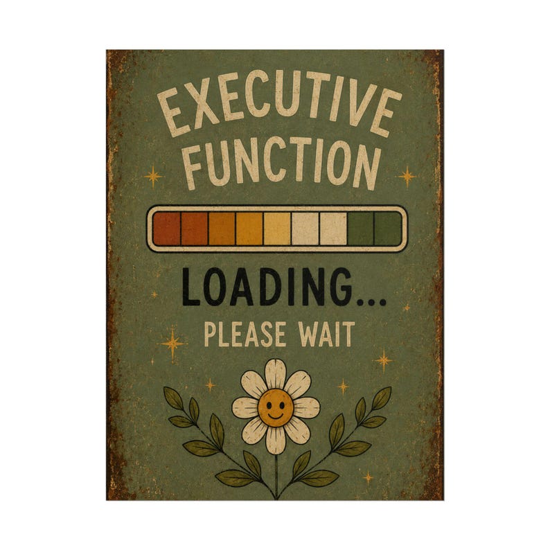 Exekutive Funktion Laden Poster, lustiges ADHD Wandkunst, Neurospicy Druck, rustikales Vintage Schild, Neurodiversent Bürodeko Bild 5