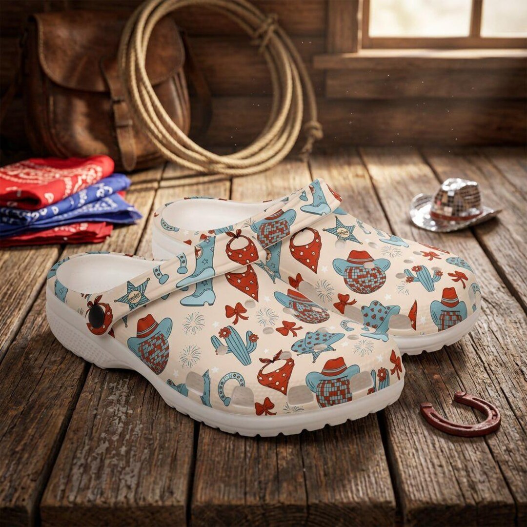 Cowgirl Western Crocs Shoes for Women, Cowboy Boot & Hat Print Slip on ...