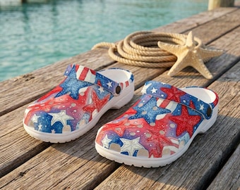 4th of July Crocs Shoes, USA Independence Day 1776-2026 Patriotic Crocs,  American Flag Fireworks Slip On Shoes, Red White Blue Footwear