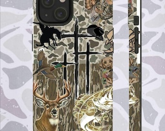 Camo Hunting Cross Phone Case, Christian Hunter iPhone Case, Deer Duck Fishing Outdoor Phone Cover, Gift for Hunters