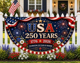 USA 250th Anniversary Banner, America 250 Years Fan Flag, 1776-2026 Patriotic Porch Decor, Fourth of July Fence Banner