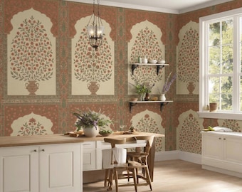 İndian Floral Ethnic Renter Removable Wallpaper:African Roses Kitchen Laundry Wall Art