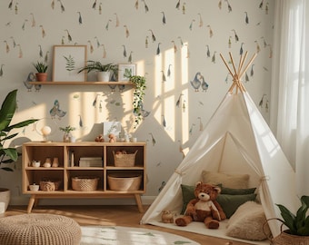 Funky Goose Nursery Wallpaper: Baby Room Fun Animal Mural