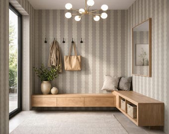 Unik minimalistisk beige randig tapet: Kontakta lekrumsväggmålningar