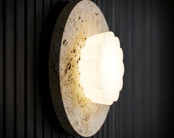Nordic Travertine Wall Sconce Scalloped Flower LED Stone Light Japandi Bedside Lamp Organic Wall Decor for Bathroom Vanity Living Room
