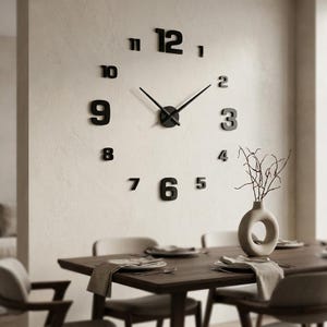 Large Frameless Wall Clock, Adhesive DIY Clock Modern Minimalist, Silent Wall Clock Decor for Living Room, Office Wall Decor