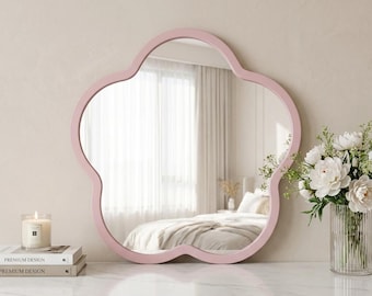 Specchio da parete con fiori pastello, acrilico infrangibile, grazioso specchio decorativo per la camera, specchietto da trucco per dormitorio, regalo per ragazze adolescenti, estetica pastello danese