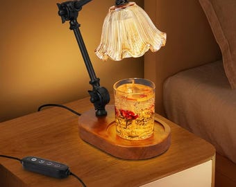 Verstellbare Kerzenwärmerlampe mit Timer | Dimmbares Wachsschmelzlicht | Bernsteinfarbener Glasschirm mit Blumenmuster | Sichere Dekoration & ästhetisches Geschenk