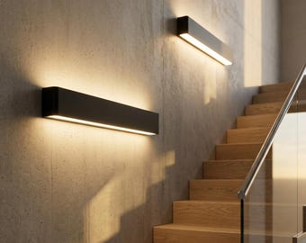 Modern Linear LED Wall Sconce - Dimmable Remote Control Sconce - Black Minimalist Wall Lamp for Living Room, Bedroom & Hallway - 24"