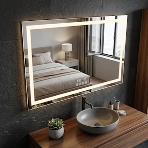 Smart rektangulär LED-badrumsspegel med imskydd och beröringssensor - Dimbar bakgrundsbelyst sminkspegel för hotell och lyxhem - 36 x 24"