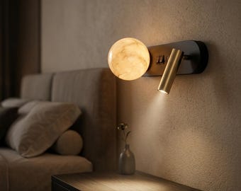 Modern LED Reading Wall Sconce Nordic Bedside Lamp Adjustable Gold Spotlight Minimalist Black Alabaster Globe Wall Light Living Room