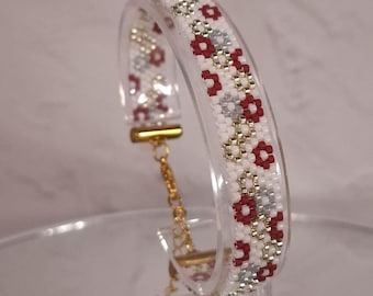 Floral Peyote Bracelet Pattern PDF | Red Flower Bead Weaving Tutorial | Miyuki Delica Bracelet Pattern | Seed Bead Jewelry DIY