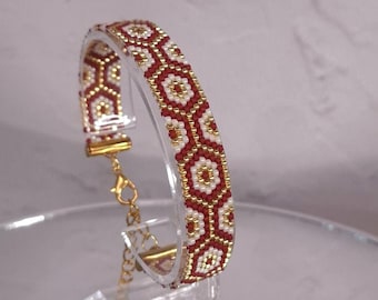 Red Gold Peyote Bracelet Pattern PDF, Geometric Bead Weaving Tutorial, Miyuki Delica Bracelet Pattern, Seed Bead Jewelry Design
