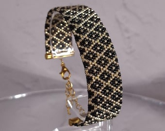 Black Gold Peyote Bracelet Pattern PDF, Geometric Bead Weaving Tutorial, Miyuki Delica Bracelet Pattern, Seed Bead Jewelry Design