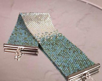 Turquoise Silver Peyote Bracelet Pattern PDF, Even Count Peyote Bead Weaving Pattern, Miyuki Delica Beadwork Tutorial, Digital Download
