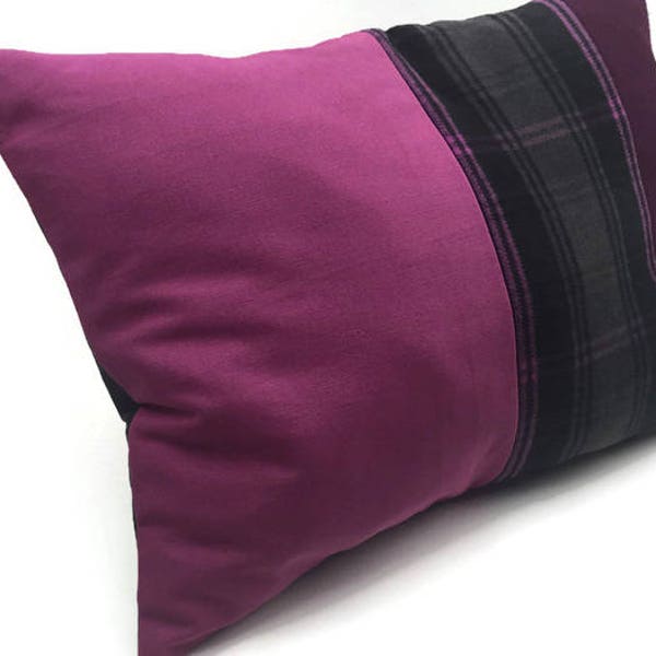 SALE Lumbar Throw Pillow, Decorative Pillow/Cushion Cover pink cotton Black White Gray plaid Wool Mix  Plaid Tartan Pillow Cover