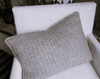 Crochet cushion cover in light gray, handmade