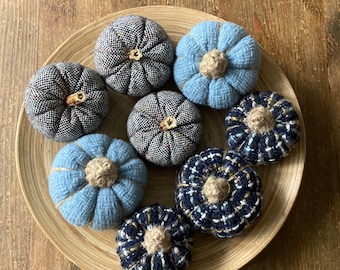 Tweed Fabric Pumpkins, Fall Country Home Accent, Thanksgiving, Halloween decor - set of 8 - ready to ship